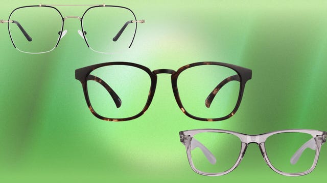 Zenni Optical frames on green background