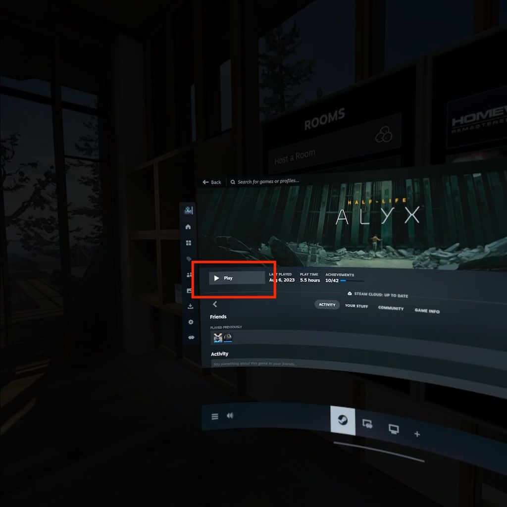 SteamVR Half-Life Alyx game page in the Quest Steam Link app.