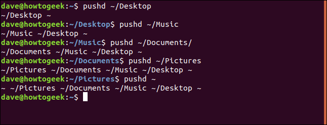 pushd ~/Desktop in a terminal window