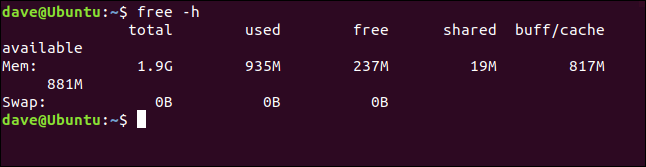 fre -h  in a terminal window