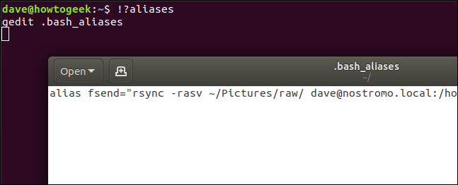 !?aliases in a terminal window