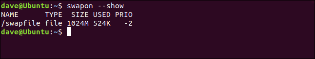 swapon --show in a terminal window
