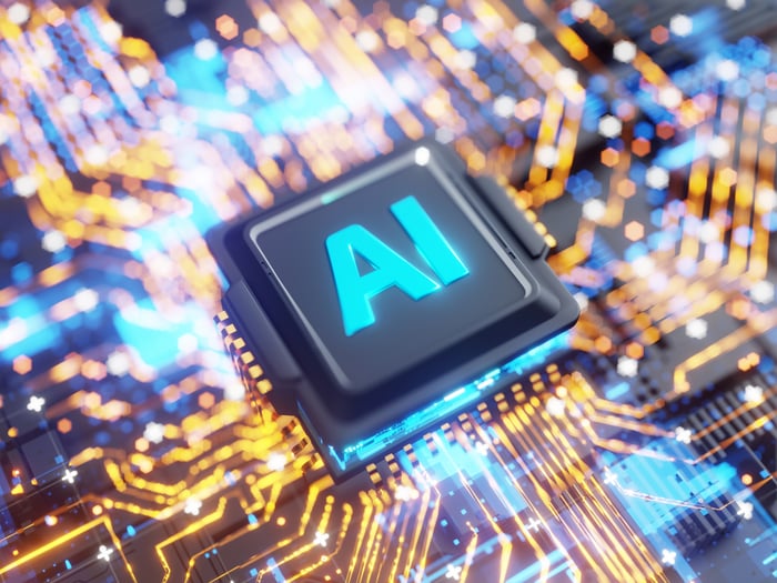 An AI chip on a circuit board.