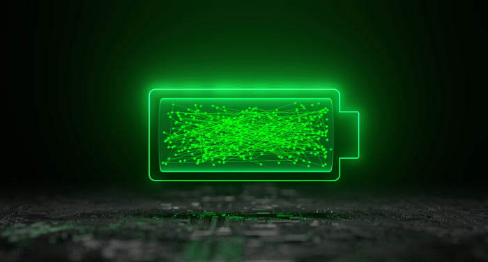 A battery icon lit up in green.