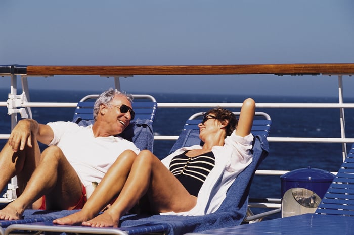 Retired couple enjoying a vacation.