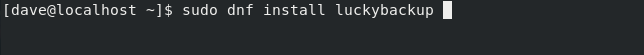 sudo dnf install luckyback in a terminal window