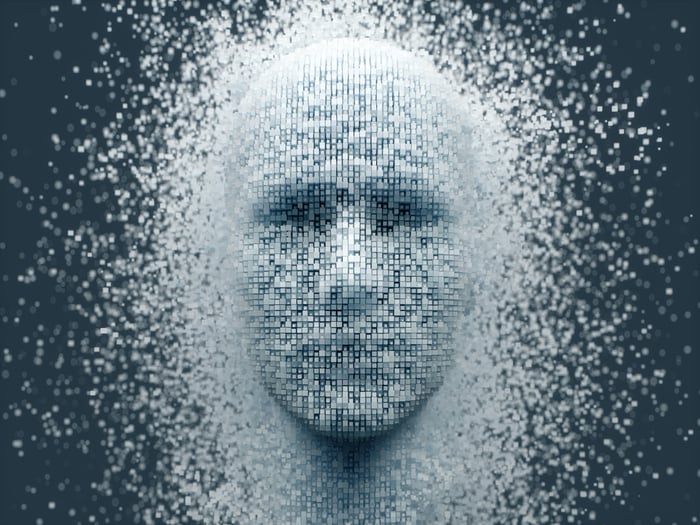 A digitally generated image of a face.