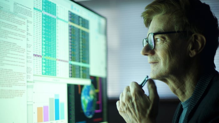 Person looking at charts on computer.