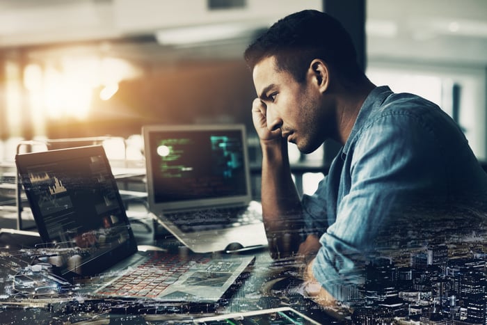 Individual investor looking at stock charts on multiple devices.