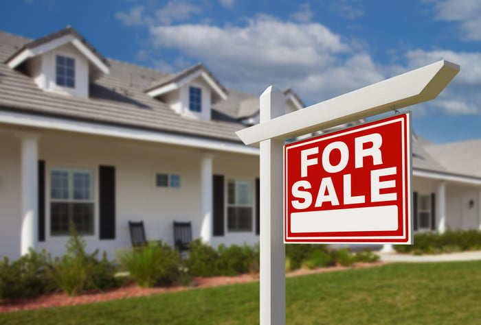 A For Sale sign in front of a house.