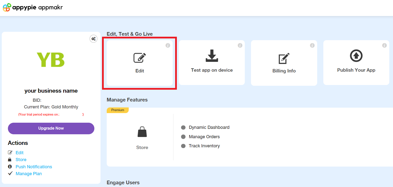 An image showing where the user can edit their application.