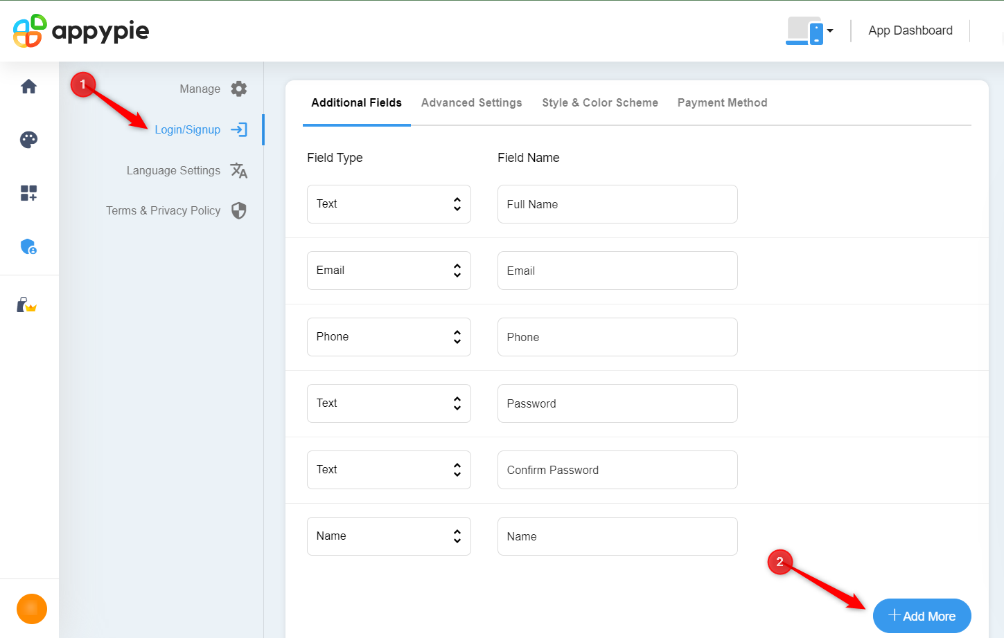 An image showing where the user can include additional login features of their application.