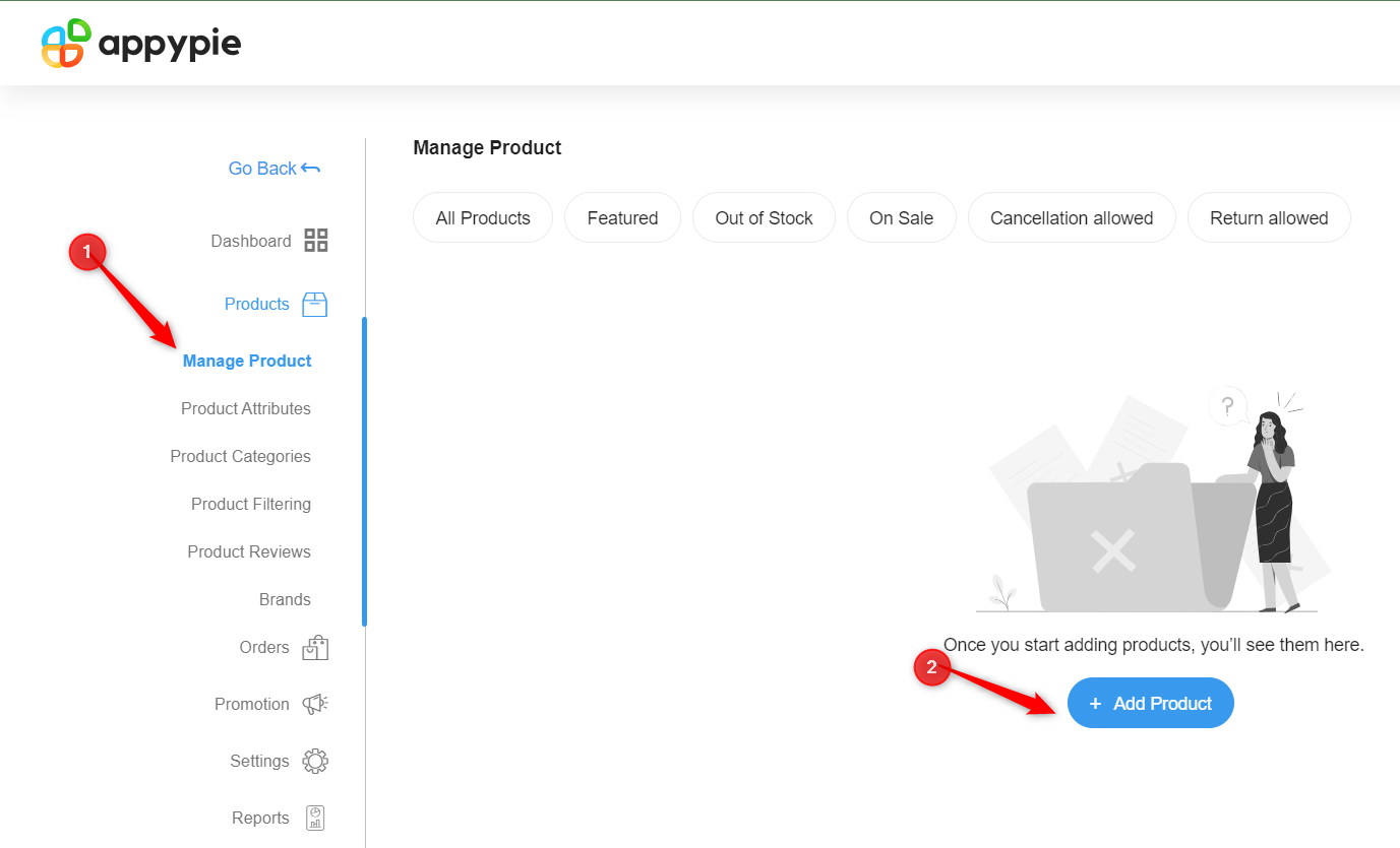 An image showing where the users can manage products in their application.