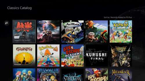 The main page of the classics catalog offers many PS4 and PS5 ports of classic games, but many are available only through cloud streaming.