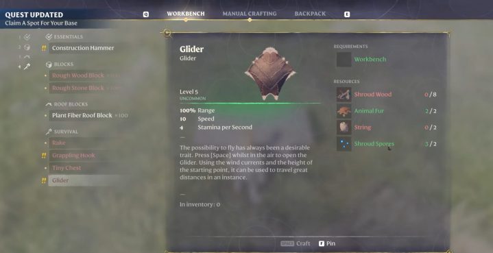 A glider recipe in Enshrouded