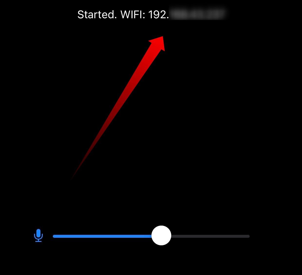 IP Address of iPhone in the WO Mic iOS app.