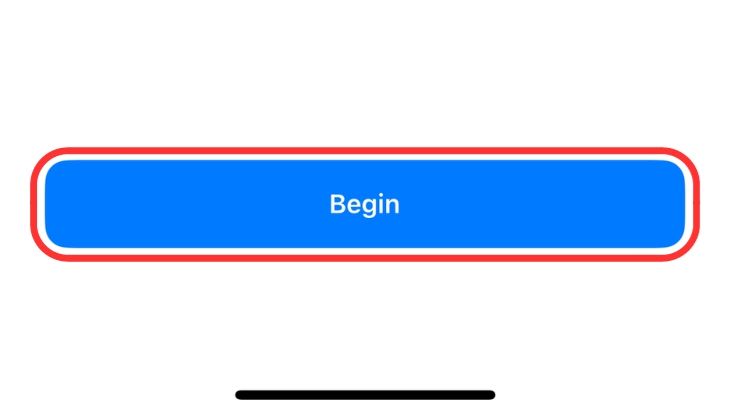 Screenshot of the Begin button in Apple's Health app.