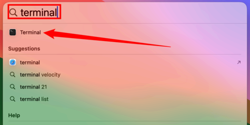 Search for 'terminal' in the Spotlight search. 
