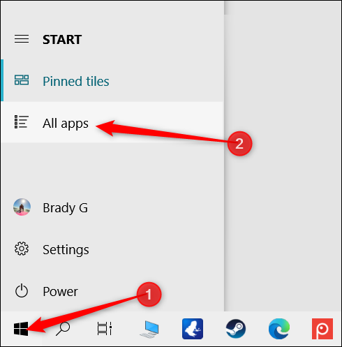 Click the Start icon, and then click "All Apps."