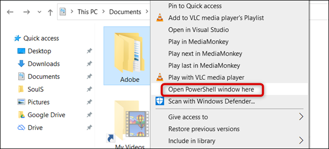 Click "Open PowerShell Window Here."