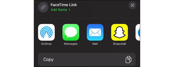 Sharing a link for FaceTime on Android.