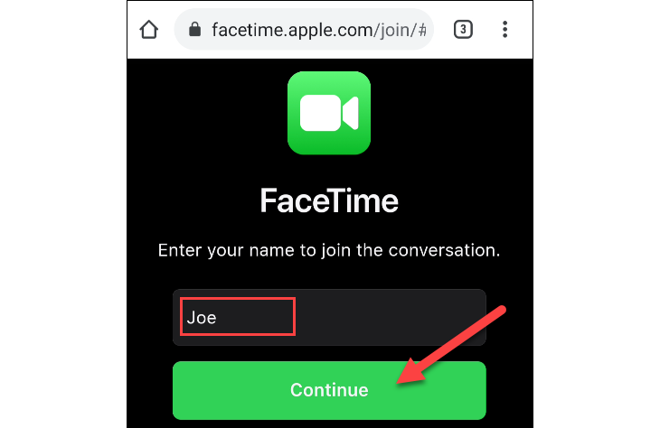 Joining a call on FaceTime on Android.