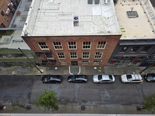 A top down view of a brick building