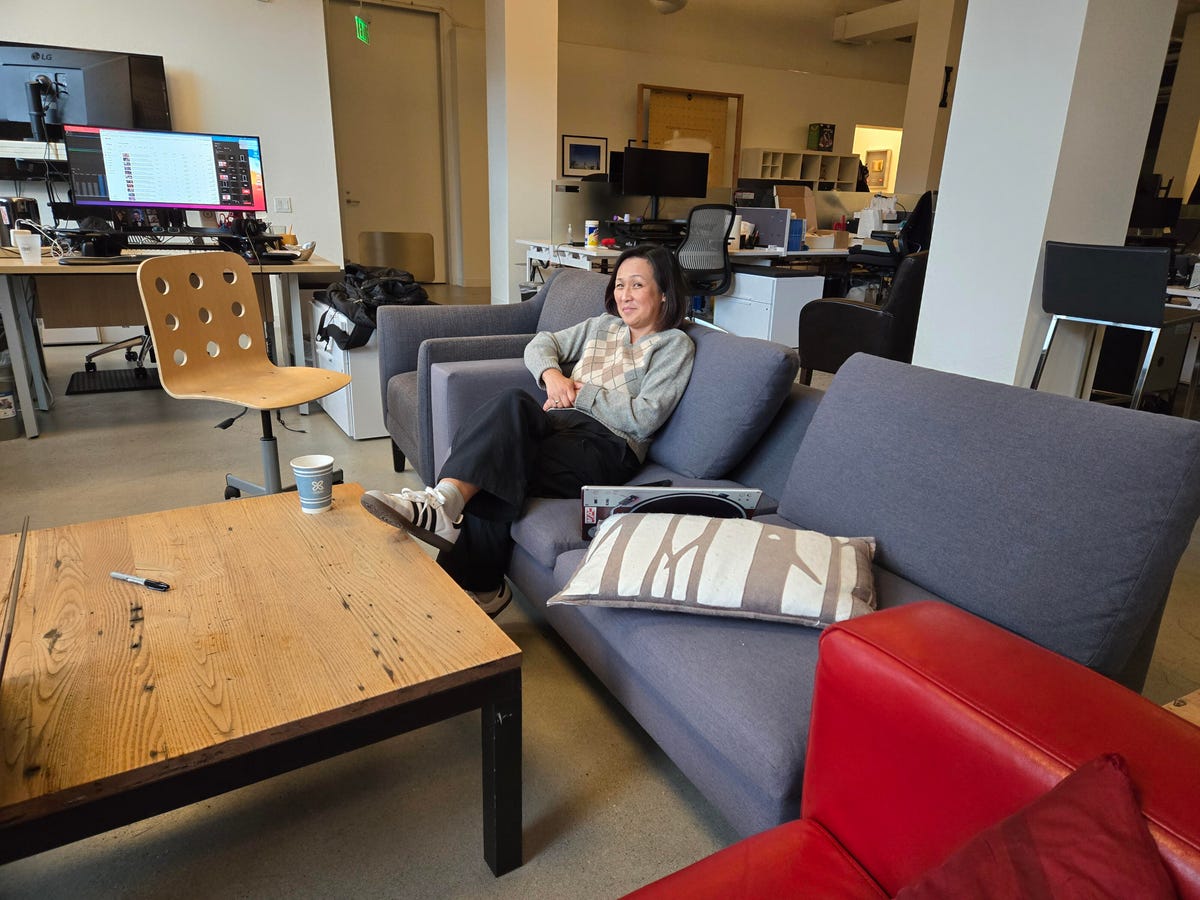 A woman sitting on a couch