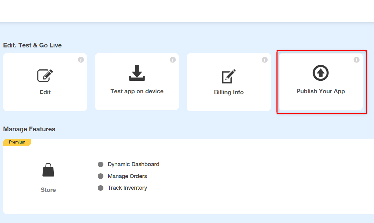 An image showing where the user can publish their application.