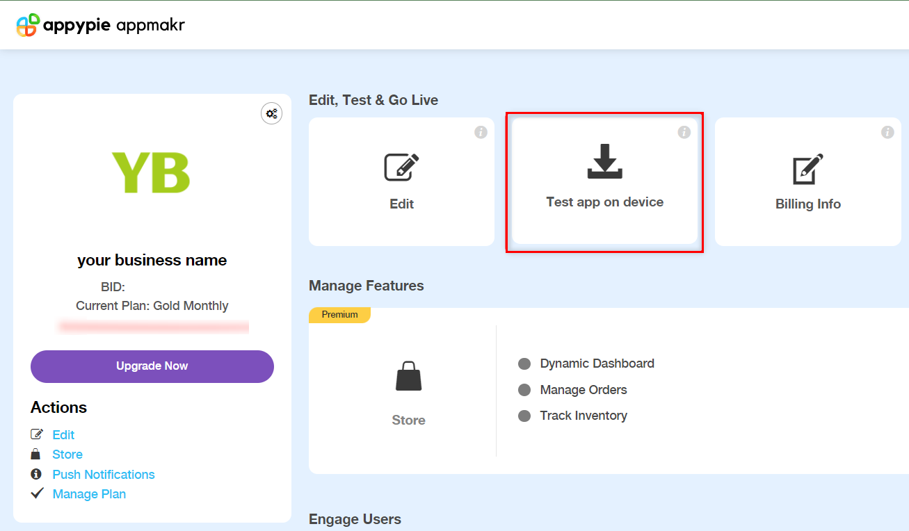 An image showing where the user can test their application.