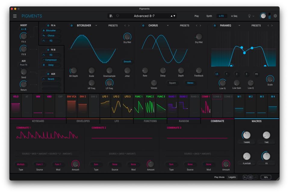 Arturia Pigments 5 effects panel.