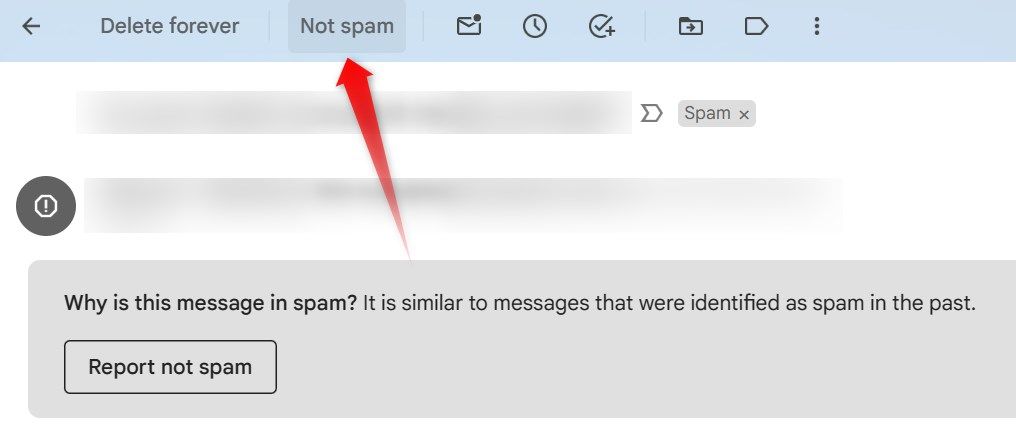 Marking an email as 'Not Spam' in Gmail.