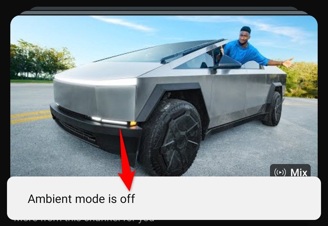 Ambient mode's current status in YouTube for mobile.