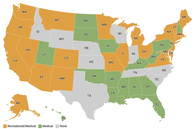 US cannabis legalization map