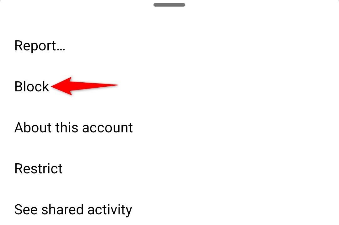 'Block' highlighted in a menu on Instagram.