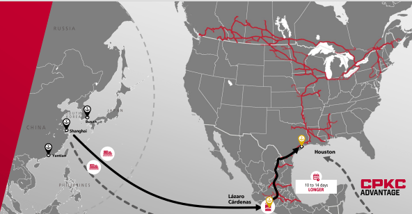 Map of Route from Mexico West Coast to Central USA