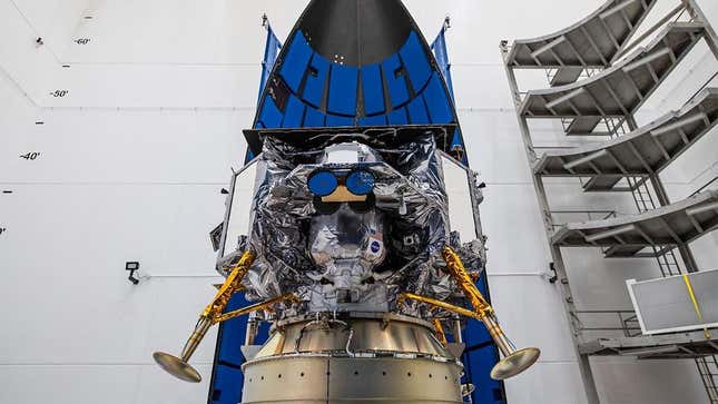 Astrobotic’s Peregrine lunar lander getting loaded into ULA’s Vulcan rocket.