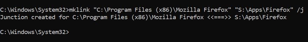 Running the MKLINK command in the Windows Command Prompt.