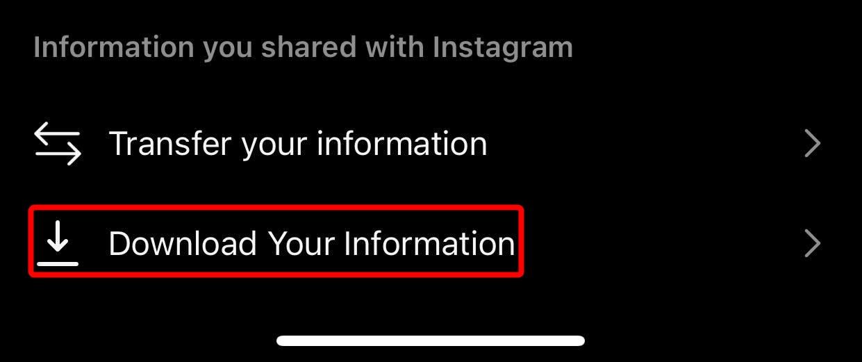 Requesting Instagram to download our account information through the Instagram smartphone app.