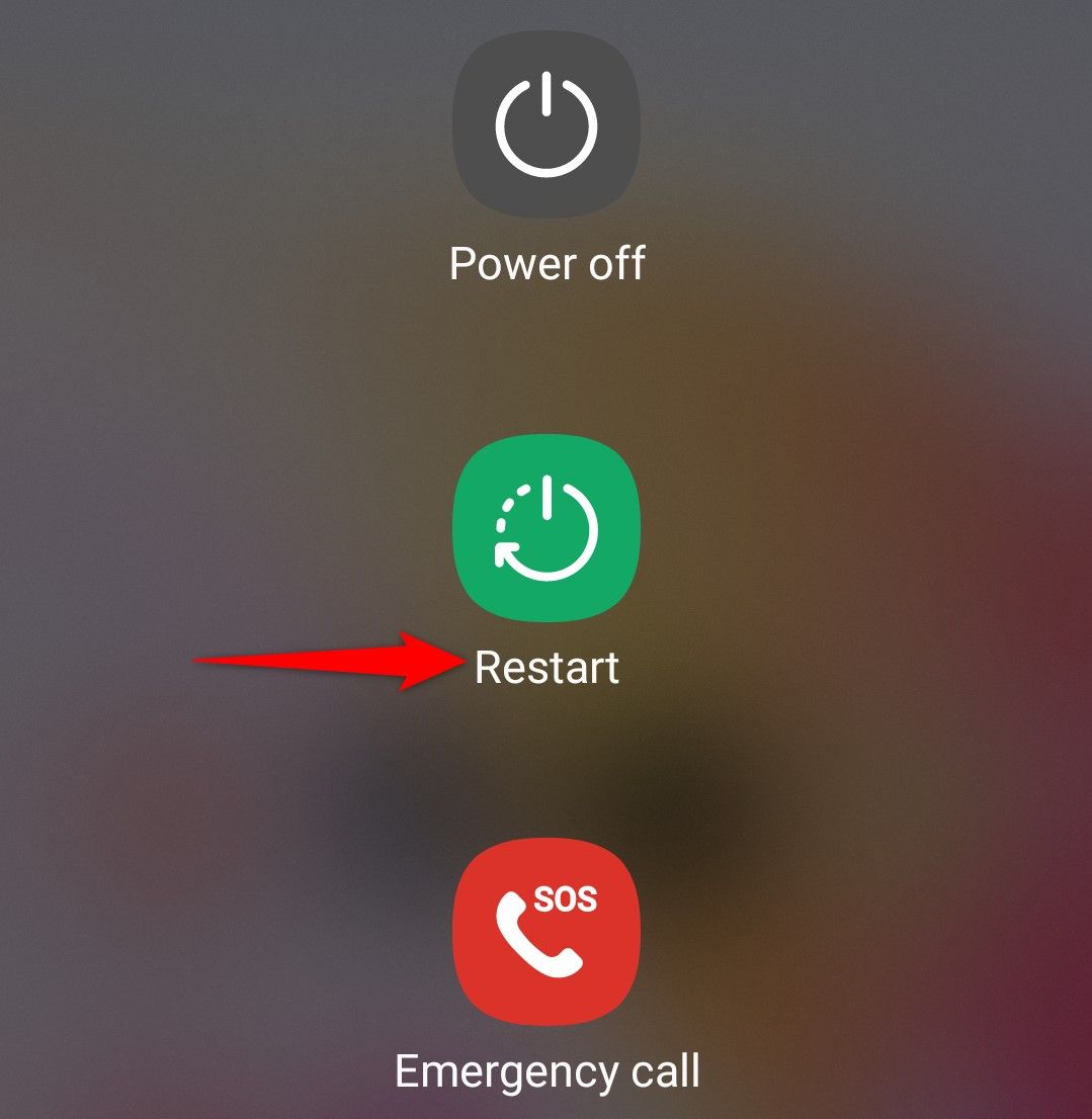 'Restart' highlighted in Android's Power menu.