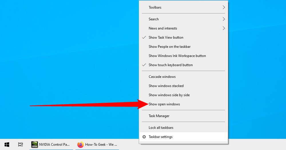 Right-click the taskbar, then click 'Show Open Windows' to restore hidden windows. 