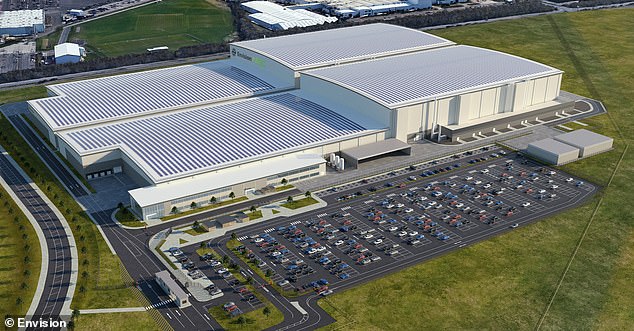 Gigawatts needed: The UK has to increase battery production on home turf to make sure we can keep up with the EV revolution, a new report says. Pictured: The EnvisionAESC gigafactory currently under construction to supply batteries to Nissan's Sunderland car plant