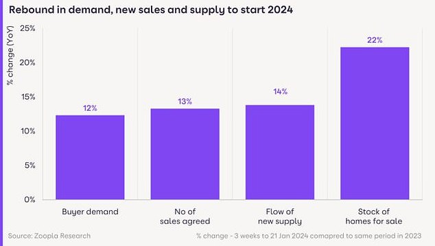 Rebound: There were more buyers, increased numbers of homes for sale and an uptick in sales activity in first weeks of January, according to Zoopla