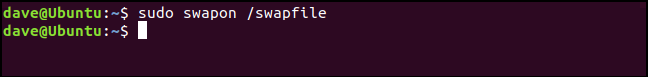 sudo swapon /swapfile in a terminal window
