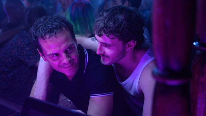 Andrew Scott and Paul Mescal as Adam as Harry at a bar in All of Us Strangers