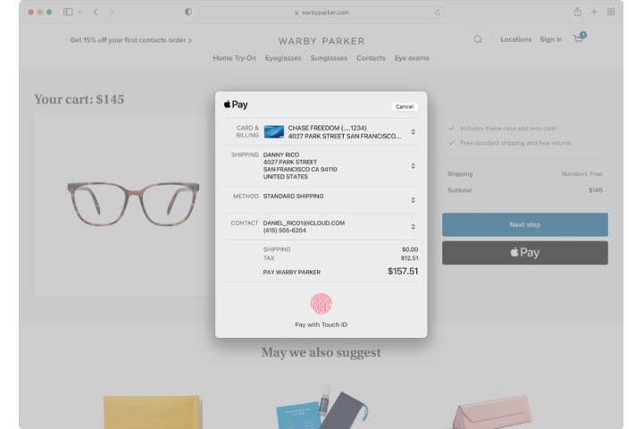 Apple Pay with Touch ID payment for item on the Mac.