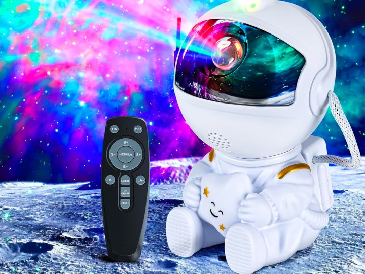 The Burnnove Astronaut Galaxy and included remote against a colorful background.