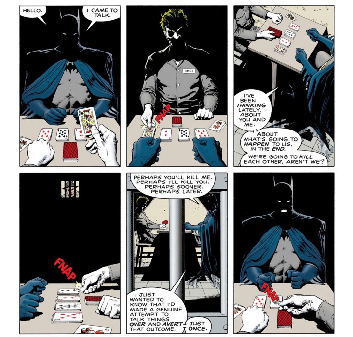 Batman approaches the Joker in a page from Batman: The Killing Joke.