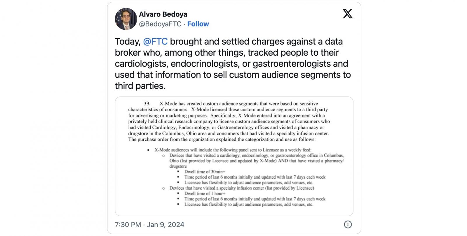 Alvaro Bedoya Outlogic X-Mode tweet