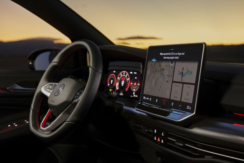 A VW Golf interior showing the infotainment screen, which is asking the question 